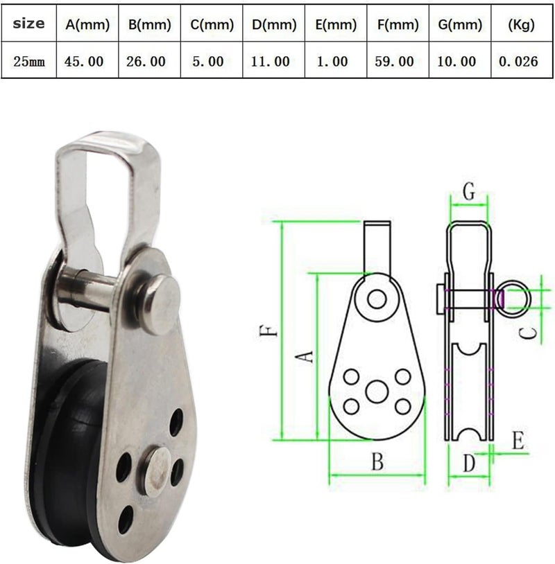 RUIFUU 4Pcs Stainless Steel Pulley,Kayak Pulley Nylon Marine Pulley Block Rope Runner Single Pulley Bearing Block Rope Runner for Most 0.08"/2mm to 0.32"/8mm Diameter Ropes - Image 2
